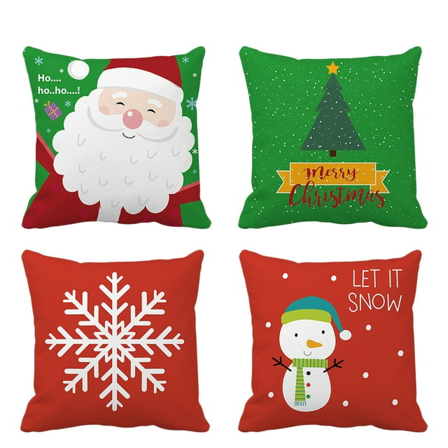 4 Pcs Christmas Patterns Throw Pillow Covers Decorative Polyester Cushion Cases Pillow Protector for Home Sofa Bed Chair 18x18 Inch