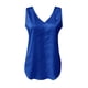 thumbnail image 5 of Playeras,Blusas y Tops,Ropa para Mujer Tallas grandes Camisetas sin mangas para mujer, blusa sin mangas de satén de seda con cuello en V para verano, camisola básica (Blue, XXL), 5 of 6