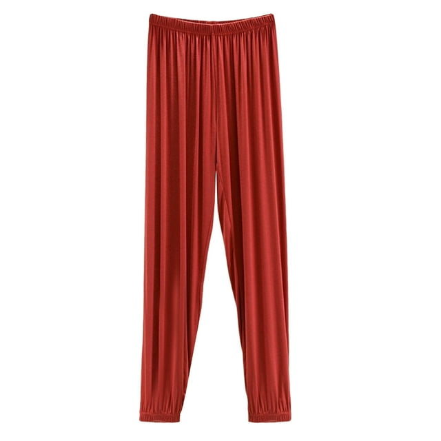 Timegard Pajamas Pants for Women Elastic Waist Soft Sleepwear Solid Color Casual Ruched Trousers Summer