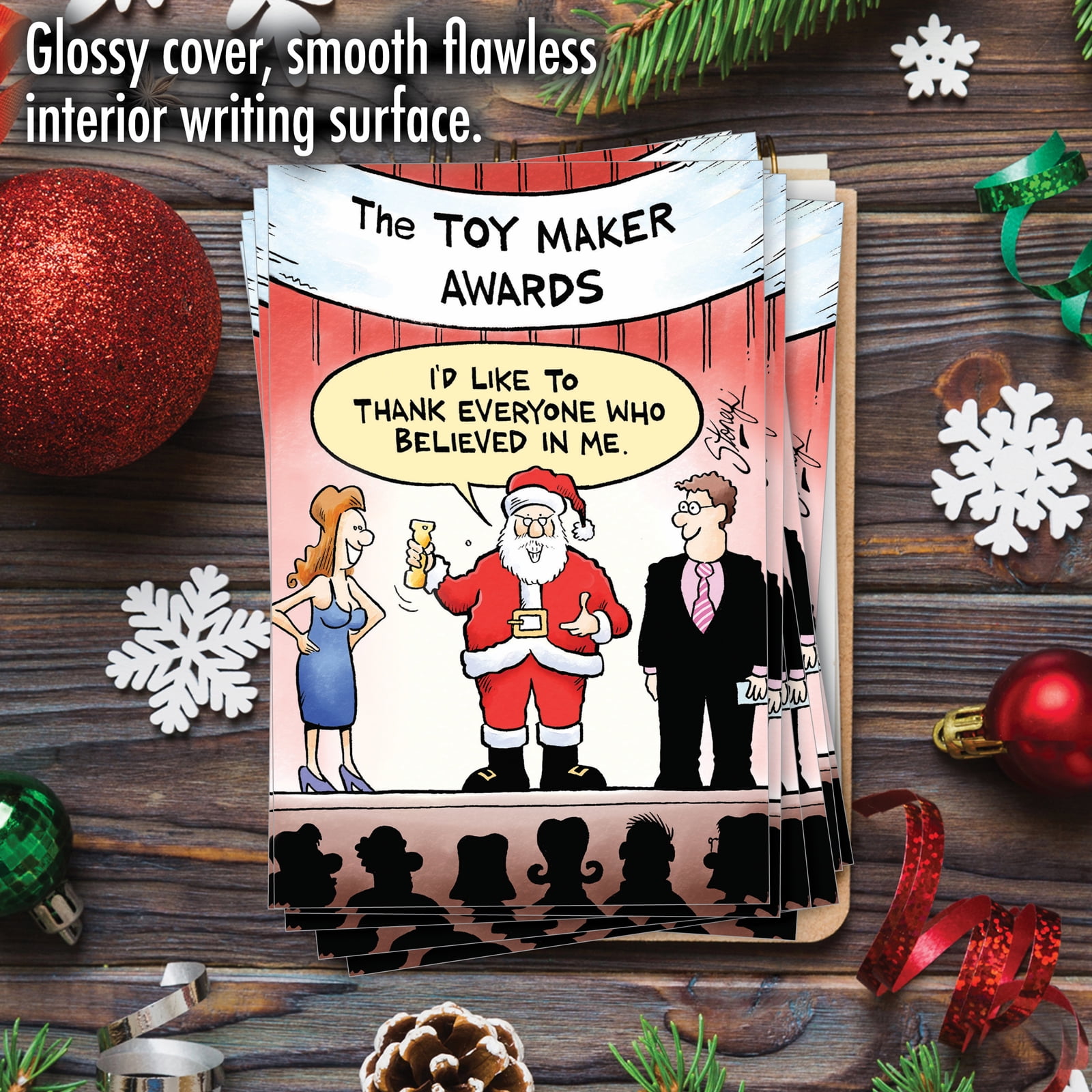 12 Funny Christmas Thank You Greeting Cards Bulk Set with 5 x 7 Inch Envelopes - Saint Nick Giving Award Acceptance Speech Onstage