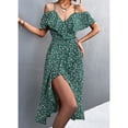 thumbnail image 3 of Print Dress, Floral Print Floral Dress Wrap Hem V Neck  For Home Green S, 3 of 6