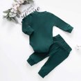 thumbnail image 3 of Laklulu Mameluco De Manga Larga De Algodón De Punto Acanalado para Bebé Recién Nacido Pantalones Largos Trajes De Color Sólido (Verde),70cm, 3 of 5