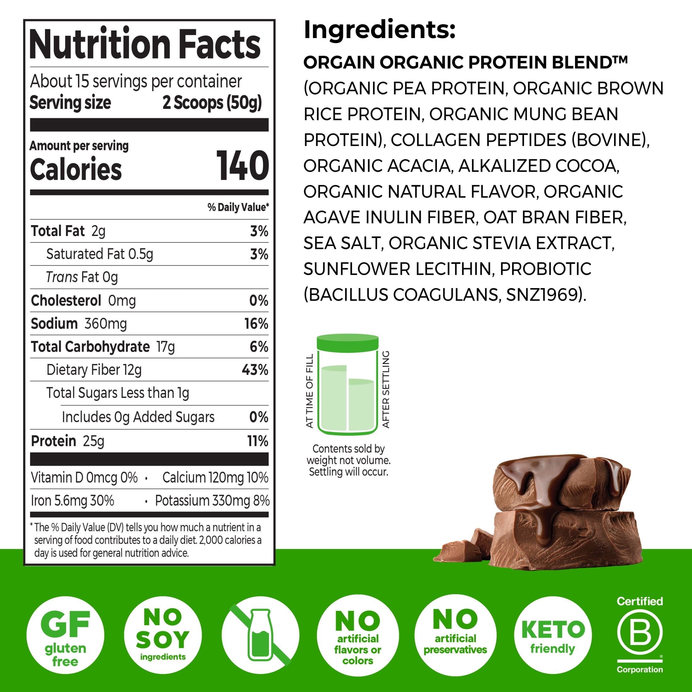 Orgain ® Plant Protein plus Collagen - Creamy Chocolate Fudge
