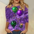 thumbnail image 2 of Pxxlle Womens Mardi Gras Shirt Plus Size 3/4 Sleeve Fat Tuesday Shirts Loose Fit Crewneck New Orleans Party Outfits Funny Mask Graphic Tees Size S, 2 of 6