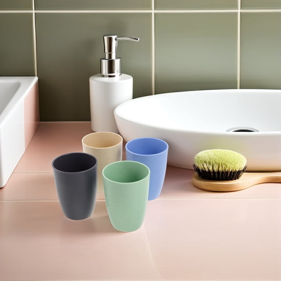 LITINKIMI 4Pcs Bathroom Mouthwash Tumbler Plastic Rinsing Cups Reusable Stackable Design