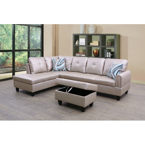 Charley97" Wide 3 Pieces Faux Letter Left Facing Sofa Set With Ottoman