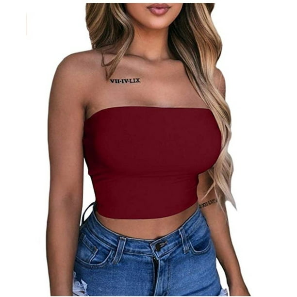 Tube Tops for Women with Built in Bra, 2023 Summer Strapless Tops Shirts Bandeau  Tank Camisole (R, 2XL) at  Women's Clothing store