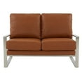 thumbnail image 3 of Leisuremod Jefferson Modern Leather Contemporary Loveseat With Silver Frame Mid-Century Living Room Loveseat Sofa (Cognac Tan), 3 of 7