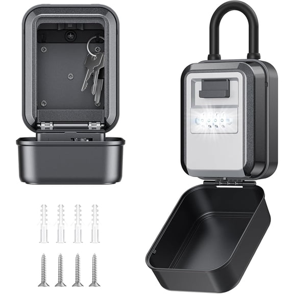 Light Up Key Lock Box - Waterproof Wall Mount Portable 4-Digit Combination Key Safe Storage for Outdoor/Home/Emergency