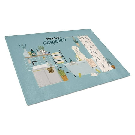 

Soft Coated Wheaten Terrier in Bathtub Glass Cutting Board Large