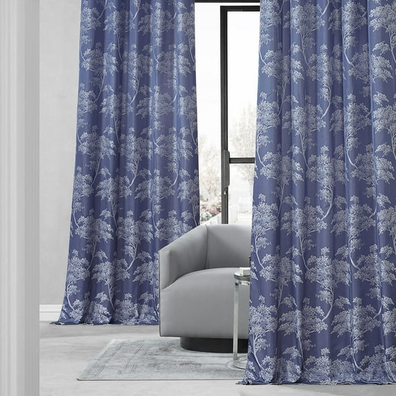 Sequoia Cobalt Blue Faux Silk Jacquard Curtain (1 Panel), Sequoia Cobalt Blue, 50W X 108L