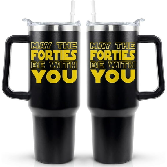 40th Birthday Gifts Men Women 40 Year Old Birthday Gift Ideas May the Forties Be With You 40oz Tumbler Cup With Handle and Straw