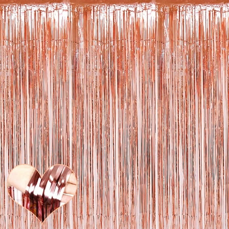 

4 Pack Rose Gold Fringe Curtain Backdrop 3.2Ft x 9.8Ft Metallic Tinsel Foil Fringe Streamers Backgr