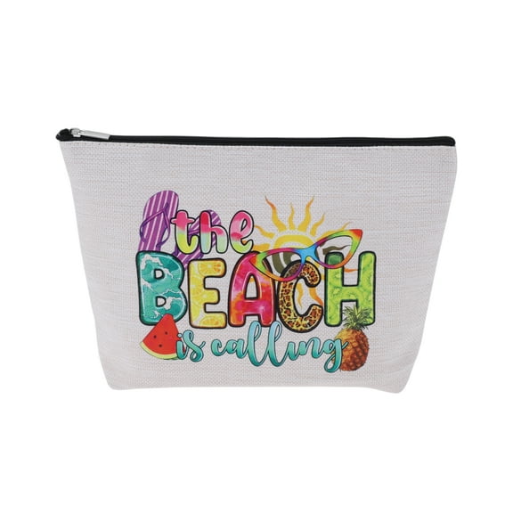 Unique Bargains 1 Pc Portable Lightweight Makeup Bag for Vacation Travel White Flax