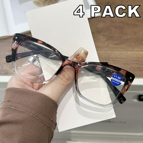 4 Pairs of Women Square Reading Glasses 1.00 Tortoise Blue Light Blocking Spring Hinges Pink Tortoiseshell Readers 1.00