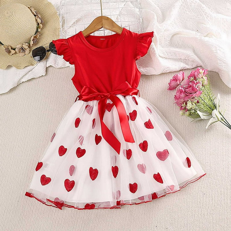 Toddler Girls Dresses Heart Print Sleeveless Lace Mesh Princess Dress Tutu  Dress Summer Casual Party Dresses Red,3-4 Years - Walmart.com