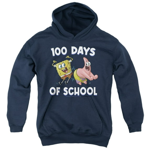 SpongeBob Patrick 100 Days of School Youth Kids Boy/Girls Pull-Over Hoodie, Navy, Large