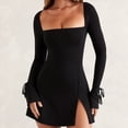 thumbnail image 4 of Vestido Mini de Mujer con Escote Cuadrado, Larga, Abertura Lateral y Vuelo Negro L, 4 of 10