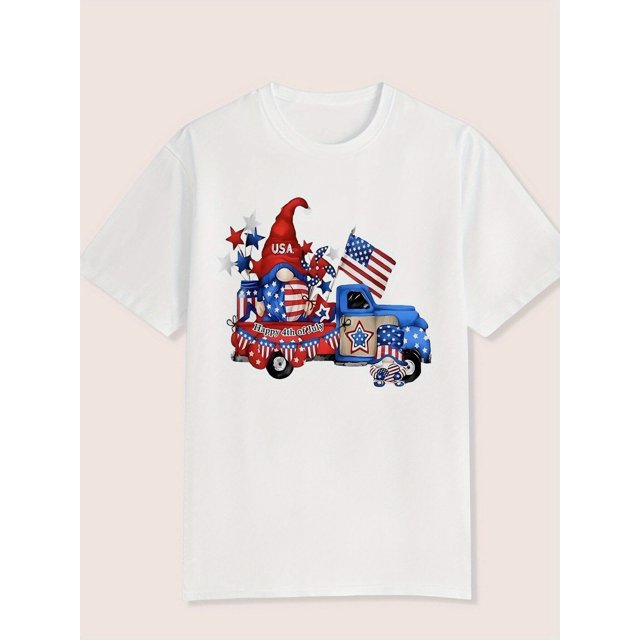 Women's Vintage Truck Graphic T-Shirt - 4th of July American Flag Design, Festive Clothing, Machine Washable Shirt
