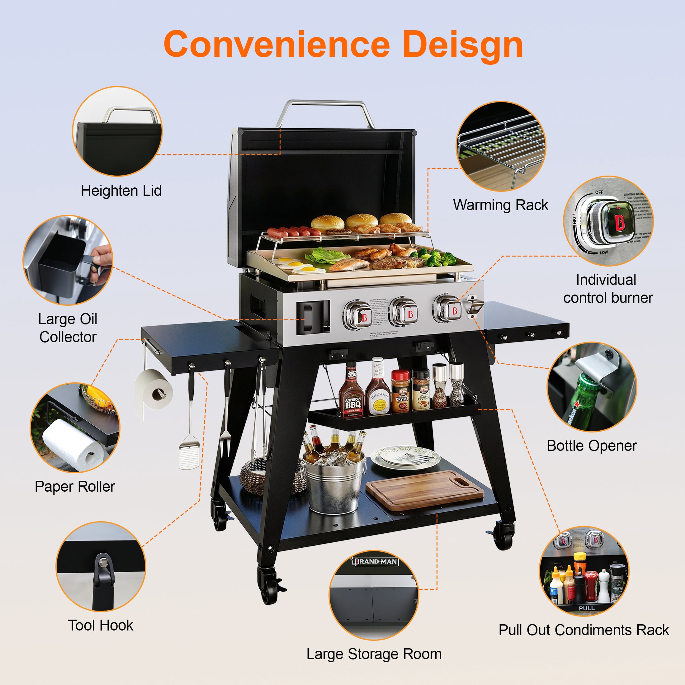 Fintex Adventure Ready Outdoor Griddle, 3-Burner Propane Flat Top Grill with Stand, 504 Sq. In，Black