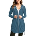 thumbnail image 5 of ClodeEU Women's Zip Long Sleeve Hooded UV Protection Long Jacket ,Casual Solid Color Coat with Pockets Navy,Women's Plus XXXL, 5 of 6