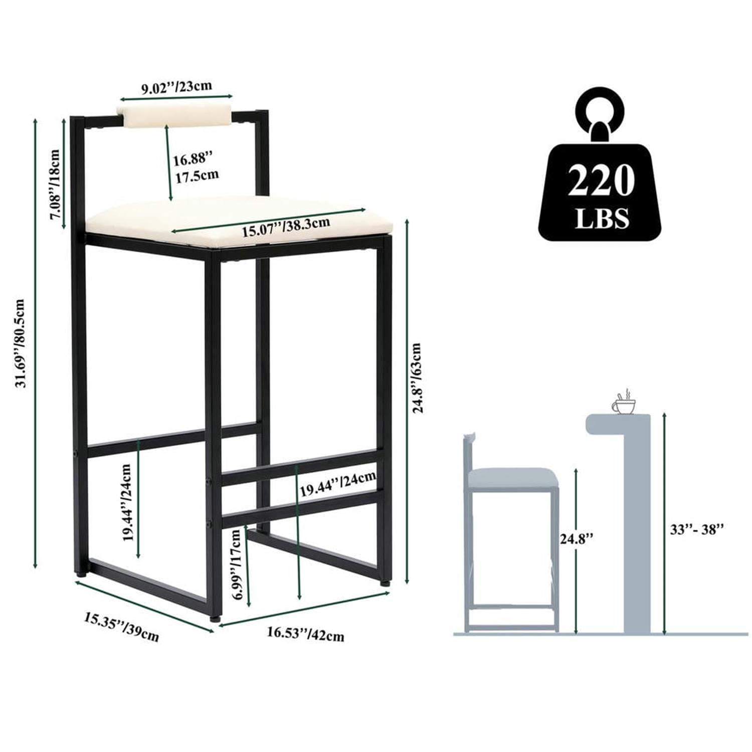 Demi Bonn 32" Counter Height Bar Stools Set of 2, PU Leather Upholstered Barstools with Back, Kitchen Island Countertop Chairs for Dining Room, Beige