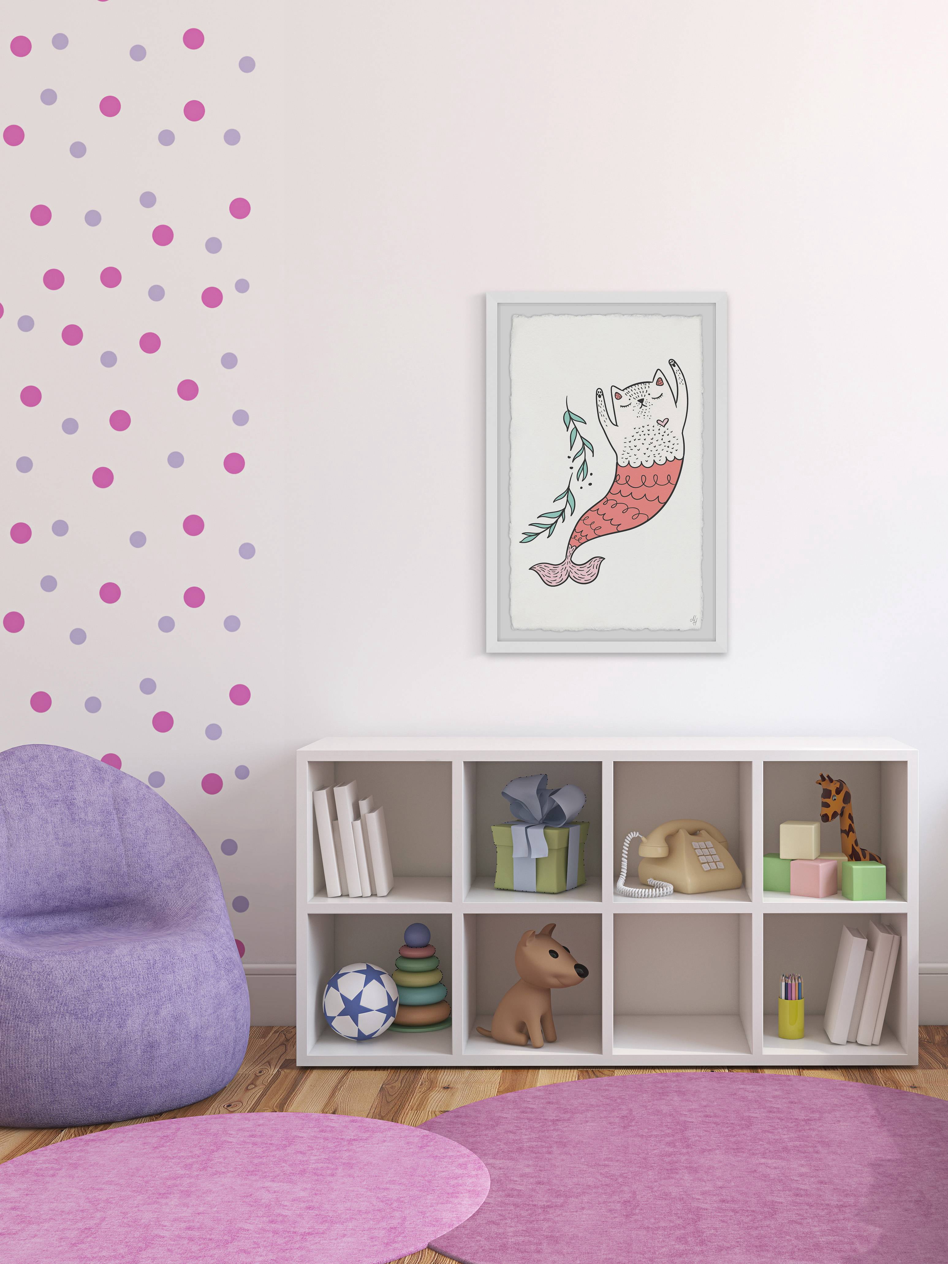 Marmont Hill Swimming Pink Purrmaid Framed Wall Art