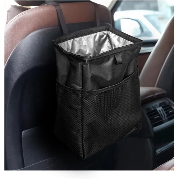 Car Trash Can with Storage Pockets, Foldable Hanging Large Capacity Garbage Bin, Leak-Proof Waterproof Trash Bin, Multipurpose Organizer Car Accessories for Truck SUV (Black)