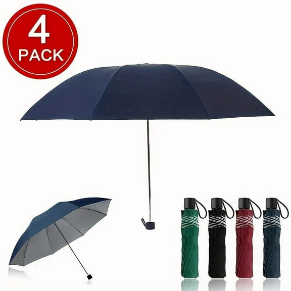 4-Pack Windproof Travel Umbrellas - Compact Folding Umbrella for Rain, Durable & Lightweight - Portable Men/Women Business Style - Perfect for Commute, Work & Travel