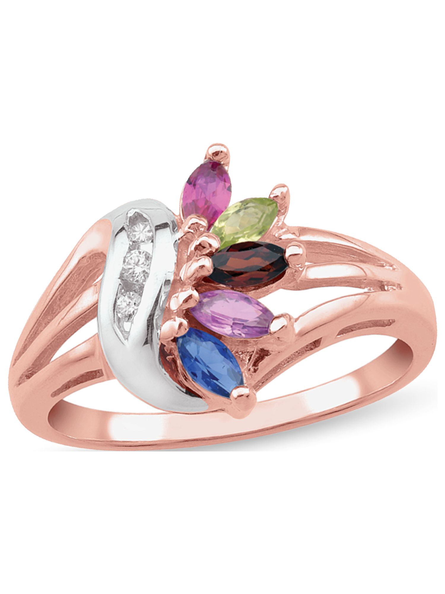 Personalized Marquise Birthstone Ring in 14K Gold with Diamond Accents by Jewlster