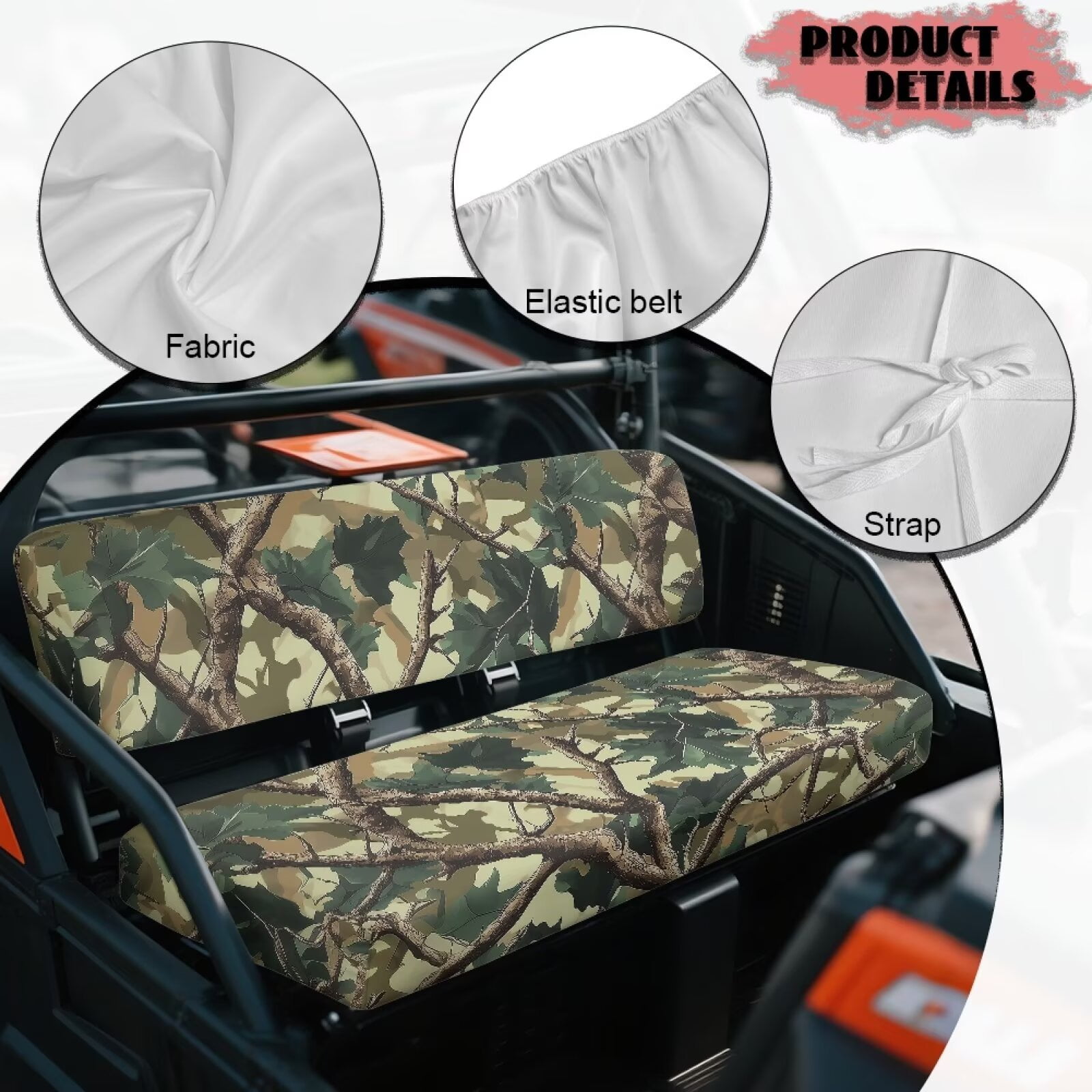 Uorisanigo UTV Seat Covers Set Scratch-Proof Polyester Material, Green Hunting Camo Forest Mule Bench Seat Cover Fits for Kawasaki Mule 4010 4x4 2009-2025, UTV Accessories for All Seasons