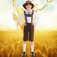 thumbnail image 2 of TEAJOPSUU Kids Boys Oktoberfest Outfits 3 Piece German Bavarian Beer Festival Set Long Sleeve Plaid Shirt+Suspender Short+Cowboy Hat 2-16 Years B-Brown, 2 of 3
