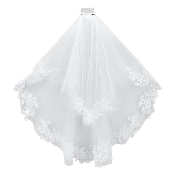 Polyester Mesh Bridal Veils for Women Wedding Party Decorations with Hair Comb White 900x985x0.3mm