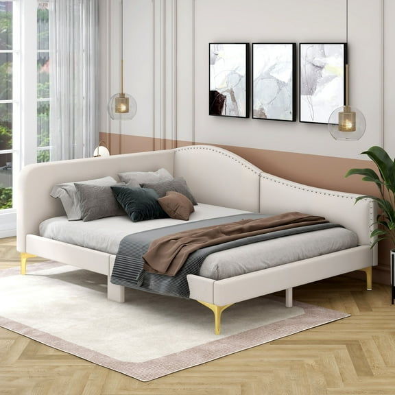 Euroco Upholstered Tufted Full Daybed, Beige
