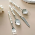 thumbnail image 6 of Yesbay Dinner Spoon Exquisite Delicate Anti-rust Dining High Hardness Stainless Steel Faux Pearl Cutter Cutlery Restaurant Accessories, 6 of 7