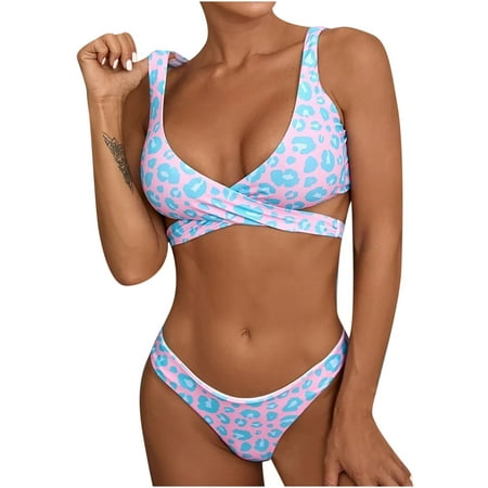 

Finelylove Swimsuits Lightly Lined Sport Bra Style Bikini Blue XL