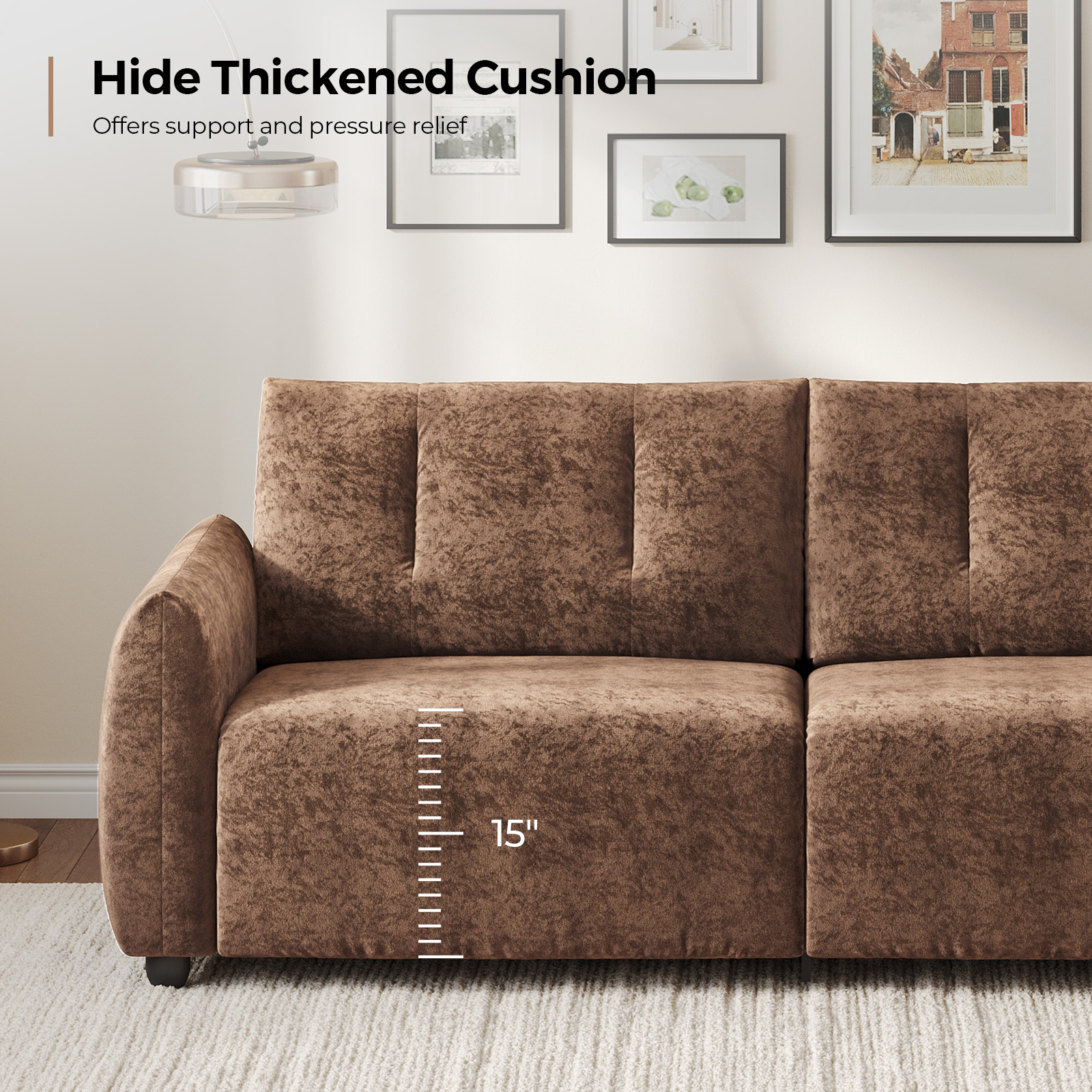 COPIAE 84.5 Inch Loveseat Sofa, Modern Couch and Sofa, Feather-tip armrest design, Sturdy and Easy Installation, Small Sofa for Living Room Bedroom Office and Apartment, Chenille Fabric,Brown
