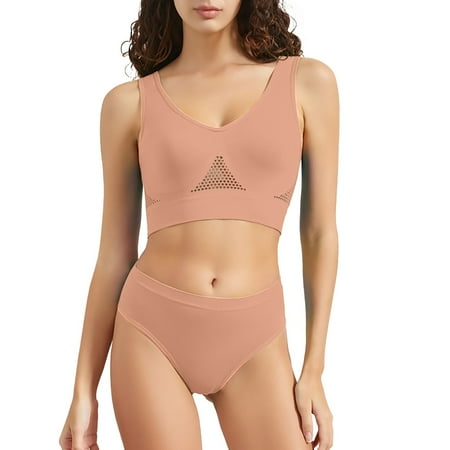 Hot Sale!BKQCNKM Bra and Panty Sets for Women  Sports Bras for Women  Briefs for Women  Running Yoga Vest Plus Size Breathable Sports Bra Set  Wireless Bras for Women  Pink 5XL
