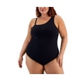 thumbnail image 2 of BECCA ETC Trendy Plus Size Fine Line One-Piece Swimsuit, Black, 1X 16-18, 2 of 3