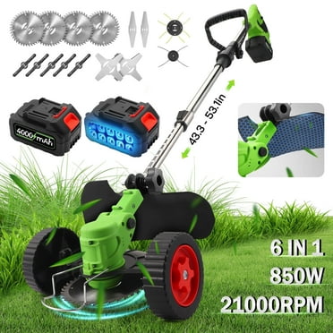 RELOIVE Weed Eater,Cordless Weed Trimmer,Electric Weed Wacker, with 2PCS 4000mAh Batteries and Charger, 6-in-1 String Trimmer with Wheels, 43.3''-53.1'' Adjustable for Garden Yard