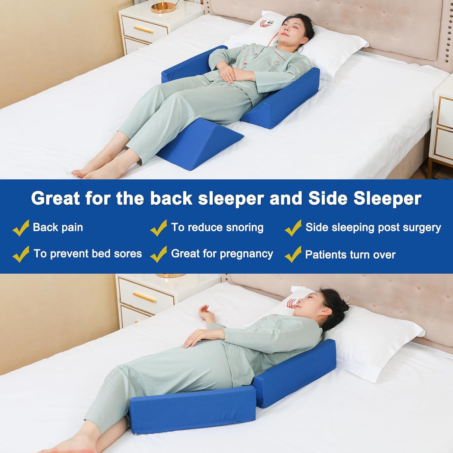 Bed Wedges & Body Positioners (3 in 1), 40 Degree Wedges for Bed Positioning,Positioning Pillows for Elderly, Wedge Pillow for Bed Sores, Side Sleeping, After Surgery, Knees Elevated,Back Pain