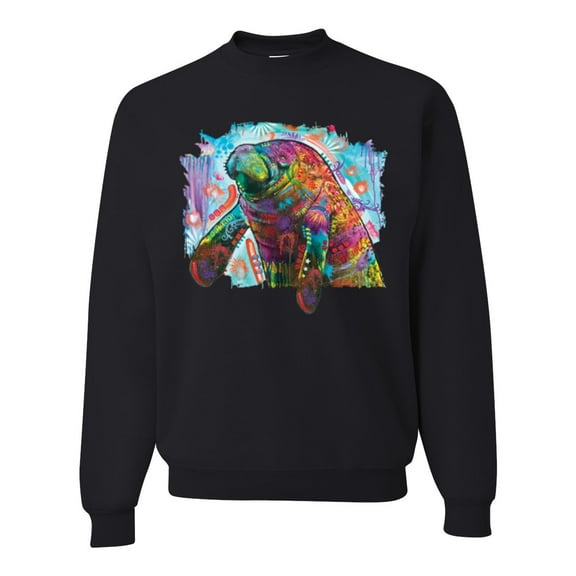 Wild Bobby Rainbow Painted Manatee Dean Russo Design Animal Lover Unisex Crewneck Sweatshirt, Black, Small