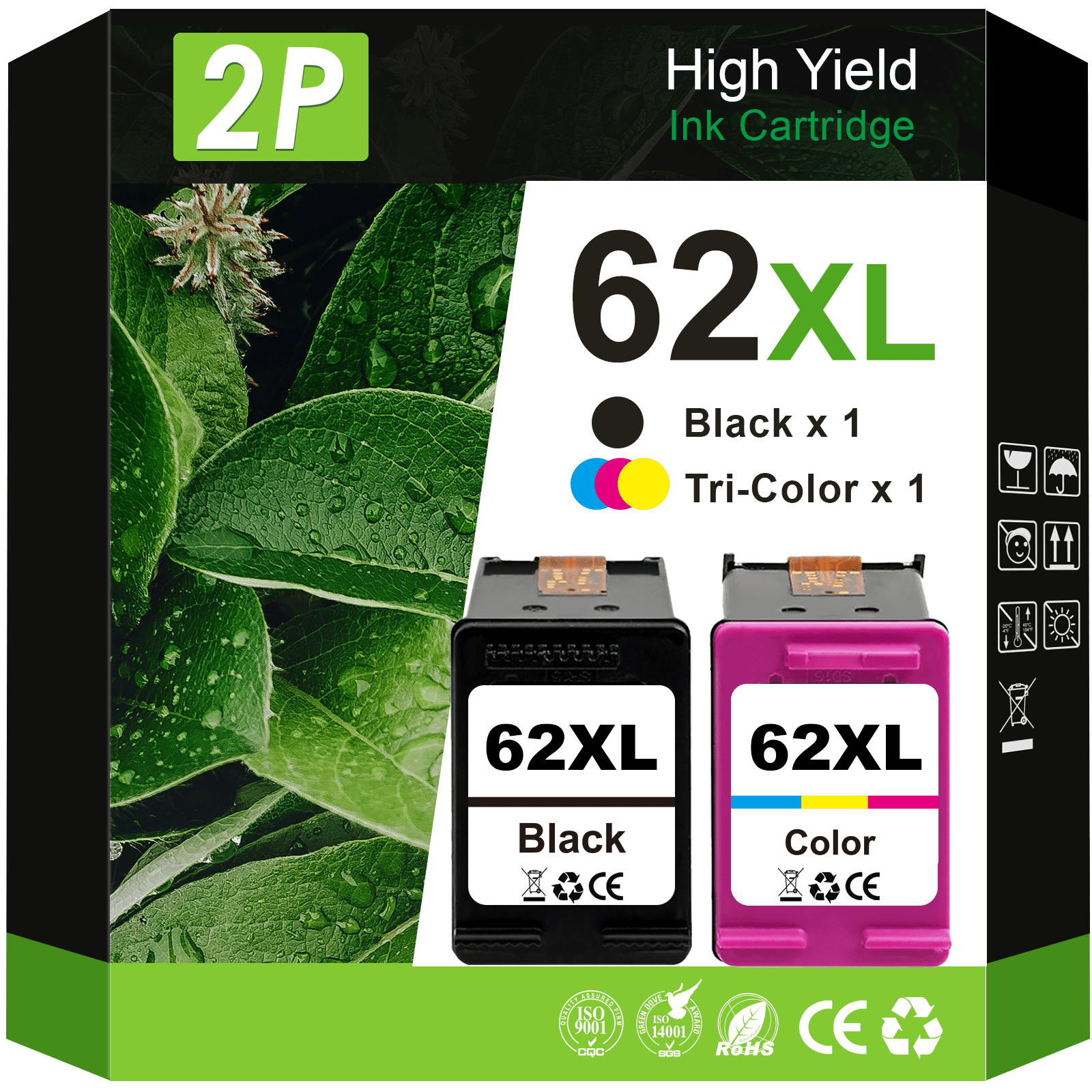HP 62XL Tri-color High-yield Ink, 415 Pages, Compatible with HP