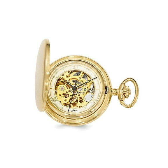 Gem & Harmony Gold-finish Brass Mechanical Gear View Pocket Watch 42mm for Men