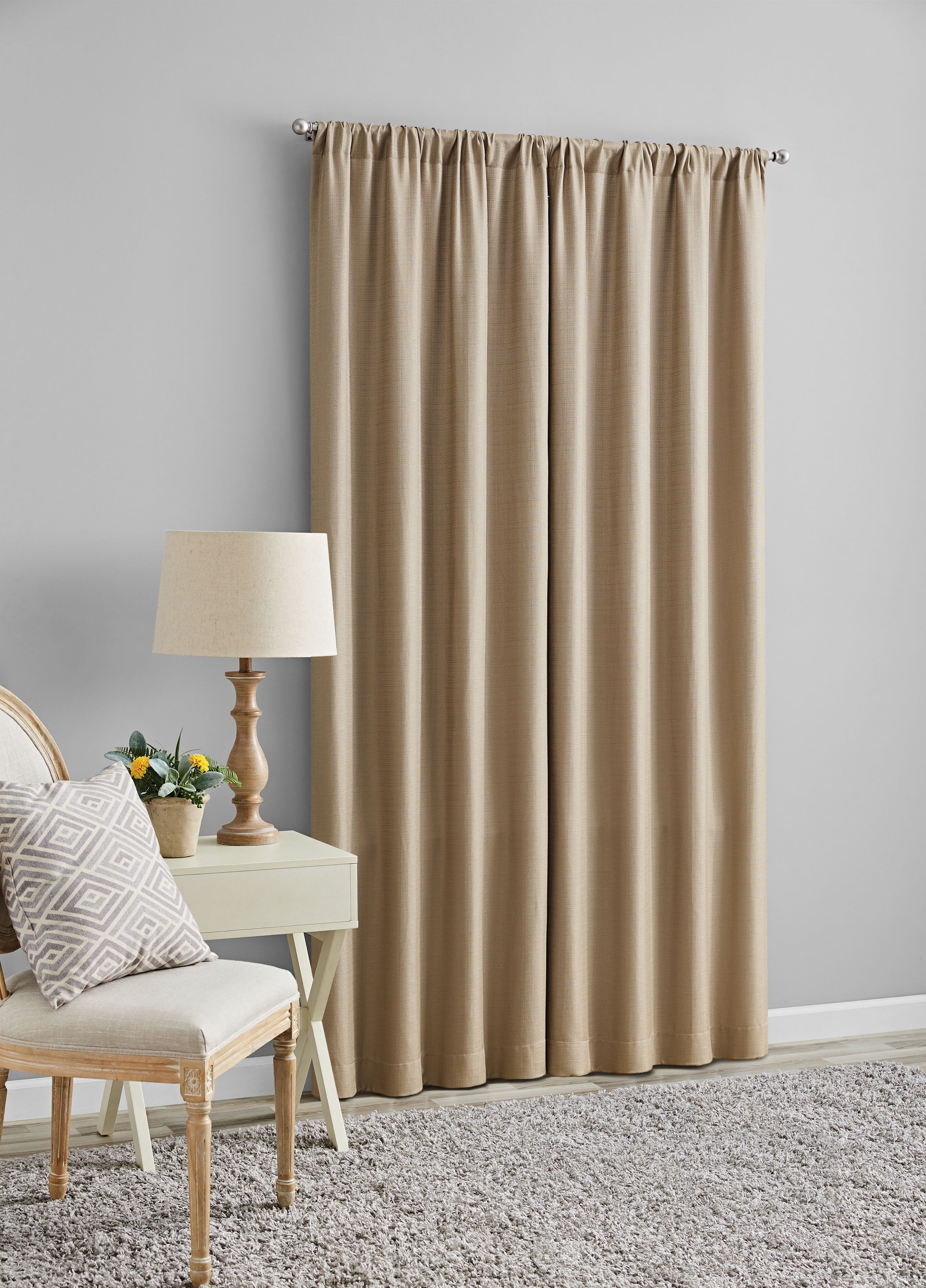 (2 pack) Mainstays Southport Light Filtering Rod Pocket Textured Curtain Panel, Set of 2, Beige, 40” W x 84” L