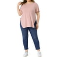 thumbnail image 2 of GRACE & GRANDEUR Agnes Orinda Women's Plus Size Easter Top Summer Short Sleeve Round Neck Side Split Hem T-Shirts 3X Pink, 2 of 6