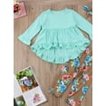 thumbnail image 4 of Diconna Toddler Kid Little Girl Outfit Flared Flutter Top Shirt Dress+Floral Legging Pants Clothes 3Pcs/Set Green 4-5 Years, 4 of 5