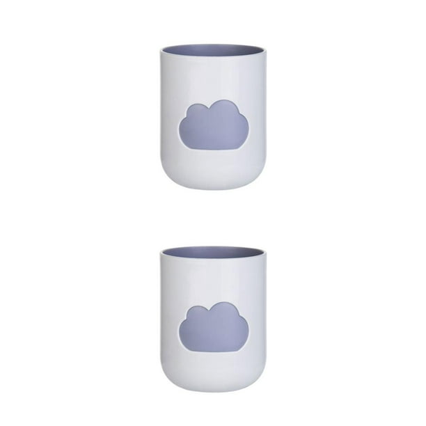 Wosthever Taza de enjuague bucal Simple nubes de doble capa tazas de portátiles multiusos soporte de moda de dibujos animados regalos de pareja Gris blanco 301-400ml 2Conjunto