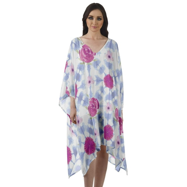 Moomaya Robe Mi-Longue de Plage en Georgette Courte pour Femmes, Caftan de Plage, Paréo de Bikini