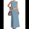 thumbnail image 1 of Vestido Maxi Plisado Fluido para Mujer, Vestido Maxi de Cintura Alta, Vestido Maxi de Fantasía Azul y Verde S, 1 of 8